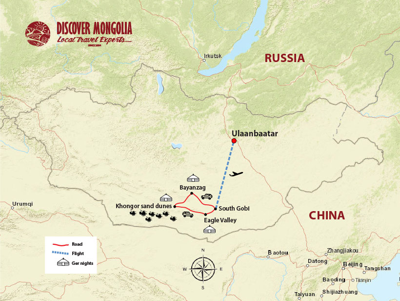 Gobi Desert land of dinosaurs tour map